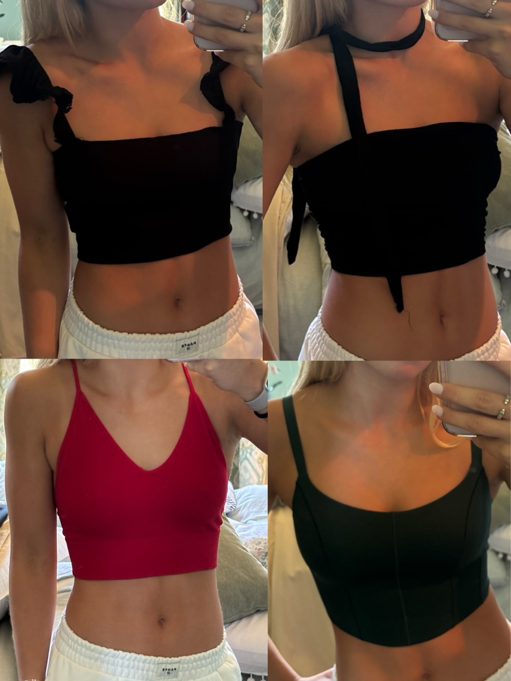 Assorted Cropped Tank Tops - Black, Red, Forest Green